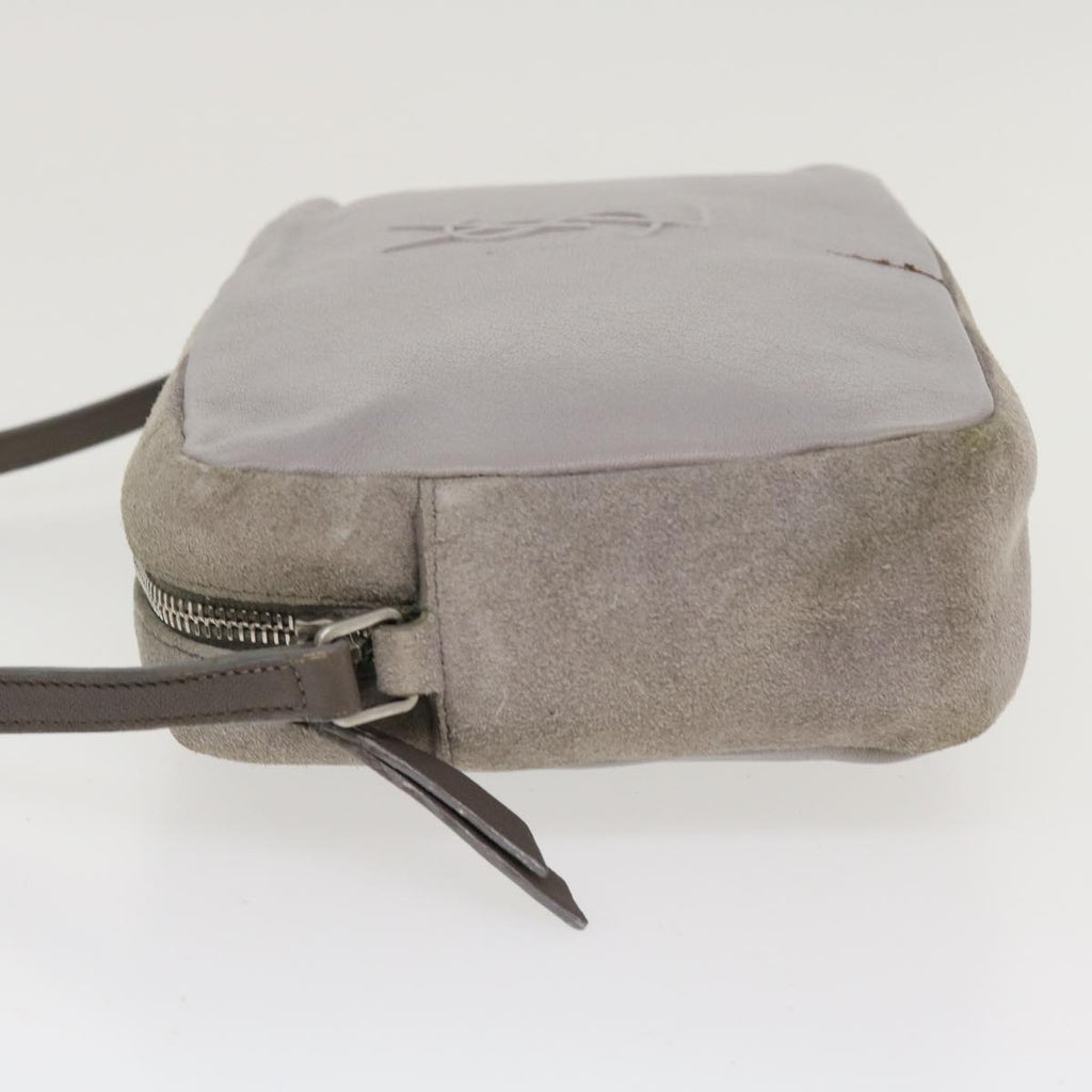 SAINT LAURENT Shoulder Bag Suede Leather Gray Auth ep783