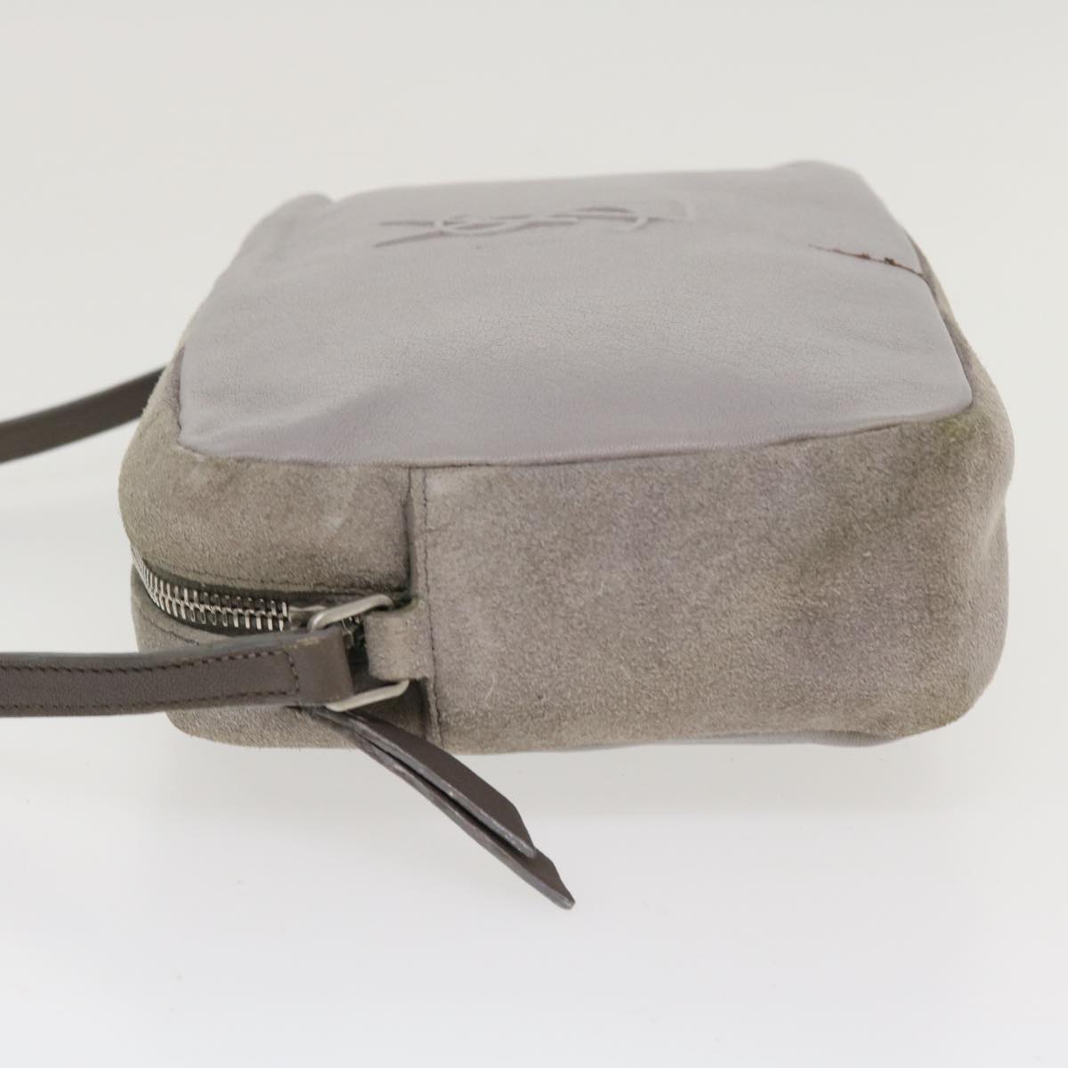 SAINT LAURENT Shoulder Bag Suede Leather Gray Auth ep783