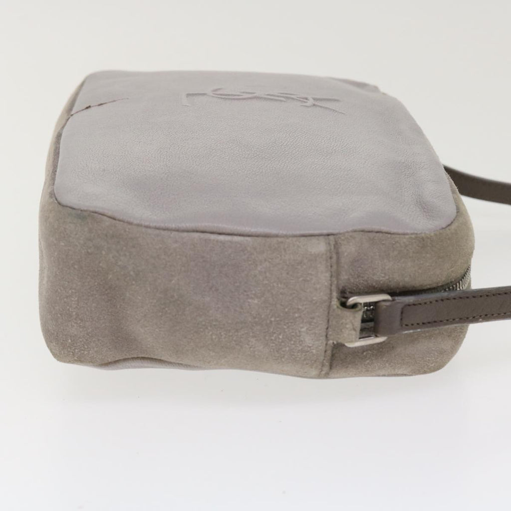 SAINT LAURENT Shoulder Bag Suede Leather Gray Auth ep783