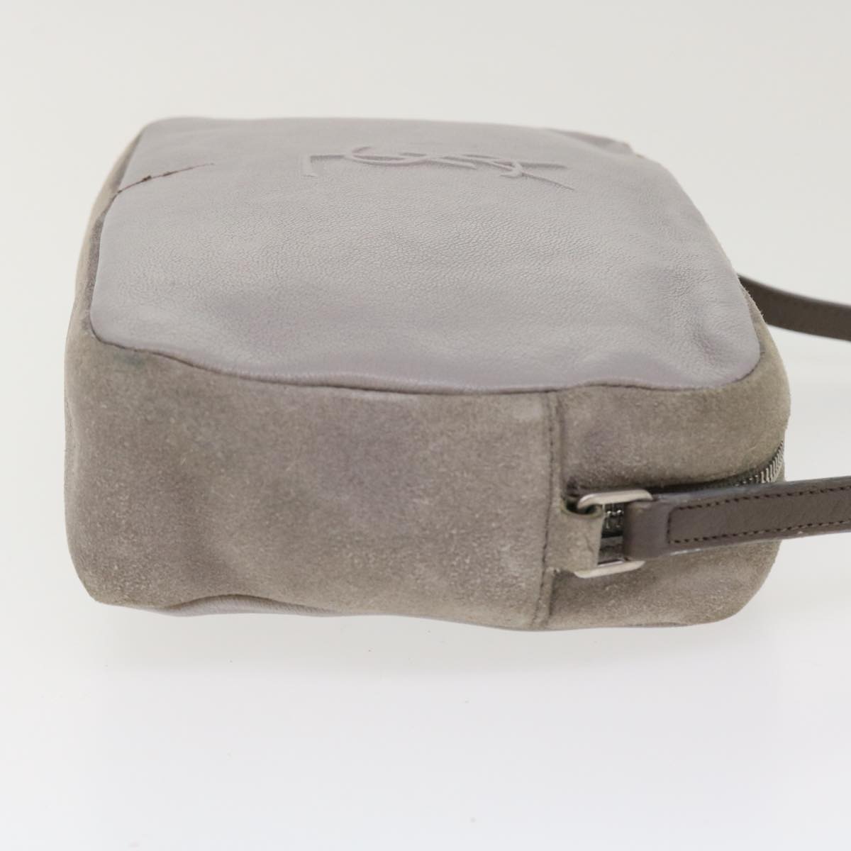SAINT LAURENT Shoulder Bag Suede Leather Gray Auth ep783