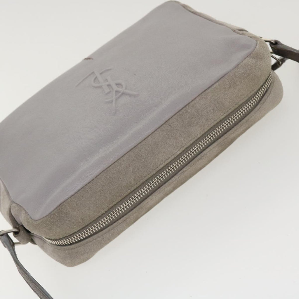 SAINT LAURENT Shoulder Bag Suede Leather Gray Auth ep783