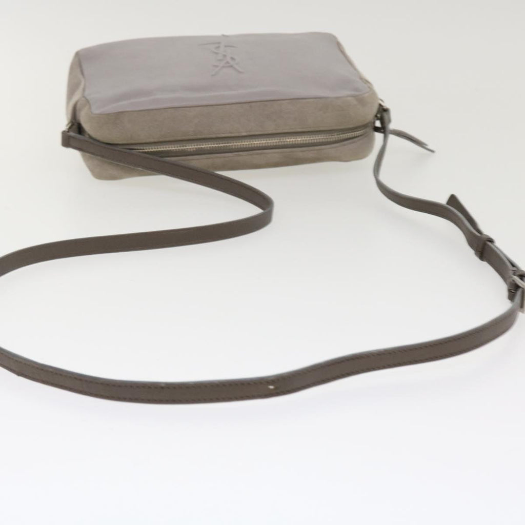 SAINT LAURENT Shoulder Bag Suede Leather Gray Auth ep783