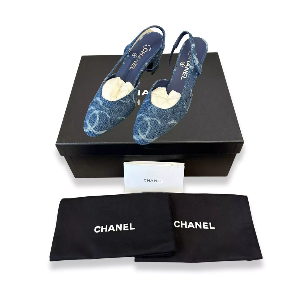 CHANEL BLUE DENIM SLINGBACK