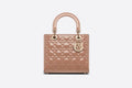 MEDIUM LADY Di**r BAG Warm Taupe Patent Cannage Calfskin
