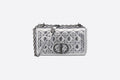 Medium Di**r Caro Bag Silver-Tone Di**r Spatial Crinkled Metallic Calfskin