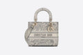 Medium Lady D-Lite Bag Gray Toile de Jouy Reverse Embroidery