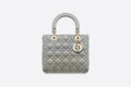 Medium Lady Di**r Bag Gray Cannage Lambskin