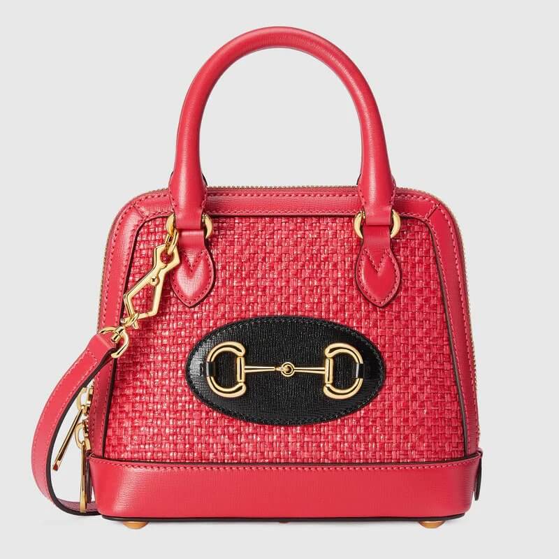 Gucci Horsebit 1955 mini top handle bag in coral straw effect | G*G?? US