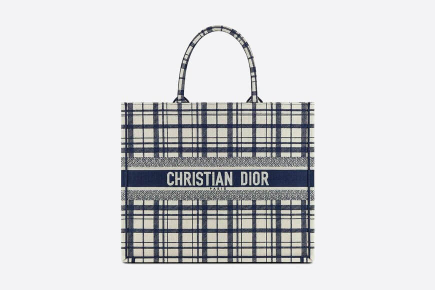 Dior Book Tote Blue Check'n' Embroidery