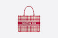 Small Dior Book Tote Raspberry Check'n' Embroidery