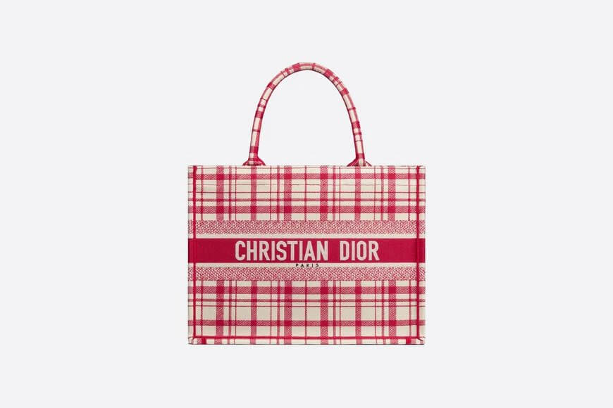 Small Dior Book Tote Raspberry Check'n' Embroidery