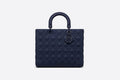 Large Lady Di**r Bag Indigo Blue Ultramatte Cannage Calfskin