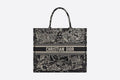 Dior Book Tote Black and White  Around the World Embroidery