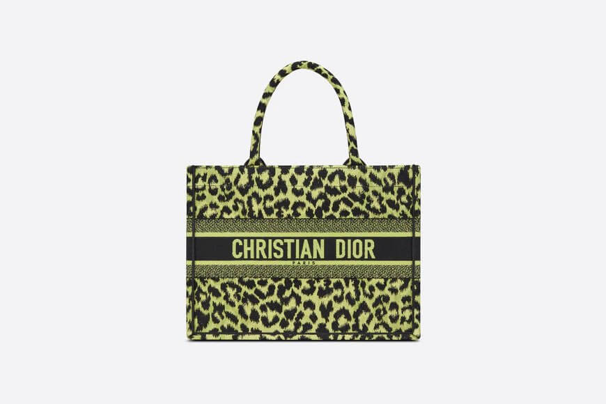 Small Dior Book Tote Lime Pop Mizza Embroidery