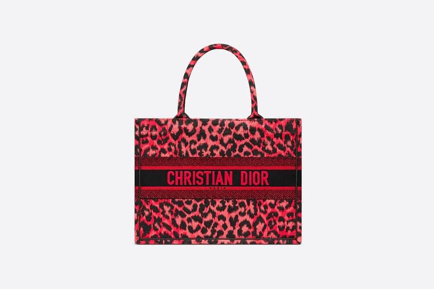 Small Dior Book Tote Raspberry Pop Mizza Embroidery