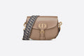 Large Dior Bobby Bag Warm Taupe Box Calfskin with Blue  Oblique Embroidered