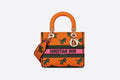 Medium Lady D-Lite Bag Orange Multicolor Dragon & Fire Embroidery<