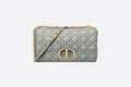 Large Di**r Caro Bag Gray Supple Cannage Calfskin