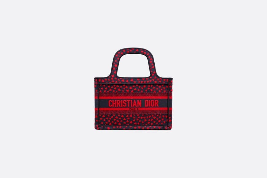 Mini Dior Book Tote Navy Blue I Love Paris and Red Hearts Embroidery