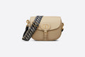 Beige Grained Calfskin with Blue Di**r Oblique Embroidered Shoulder Strap