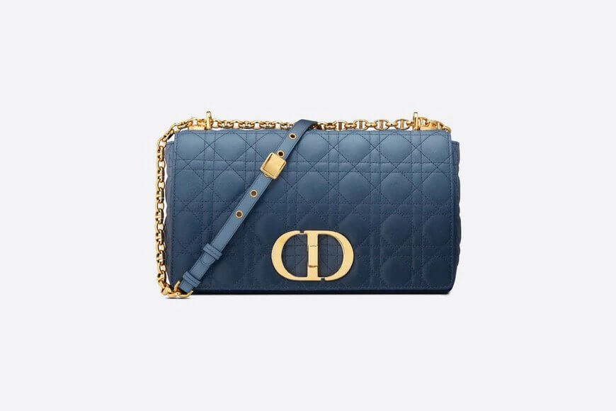 Large Di**r Caro Bag Indigo Blue Gradient Cannage Lambskin