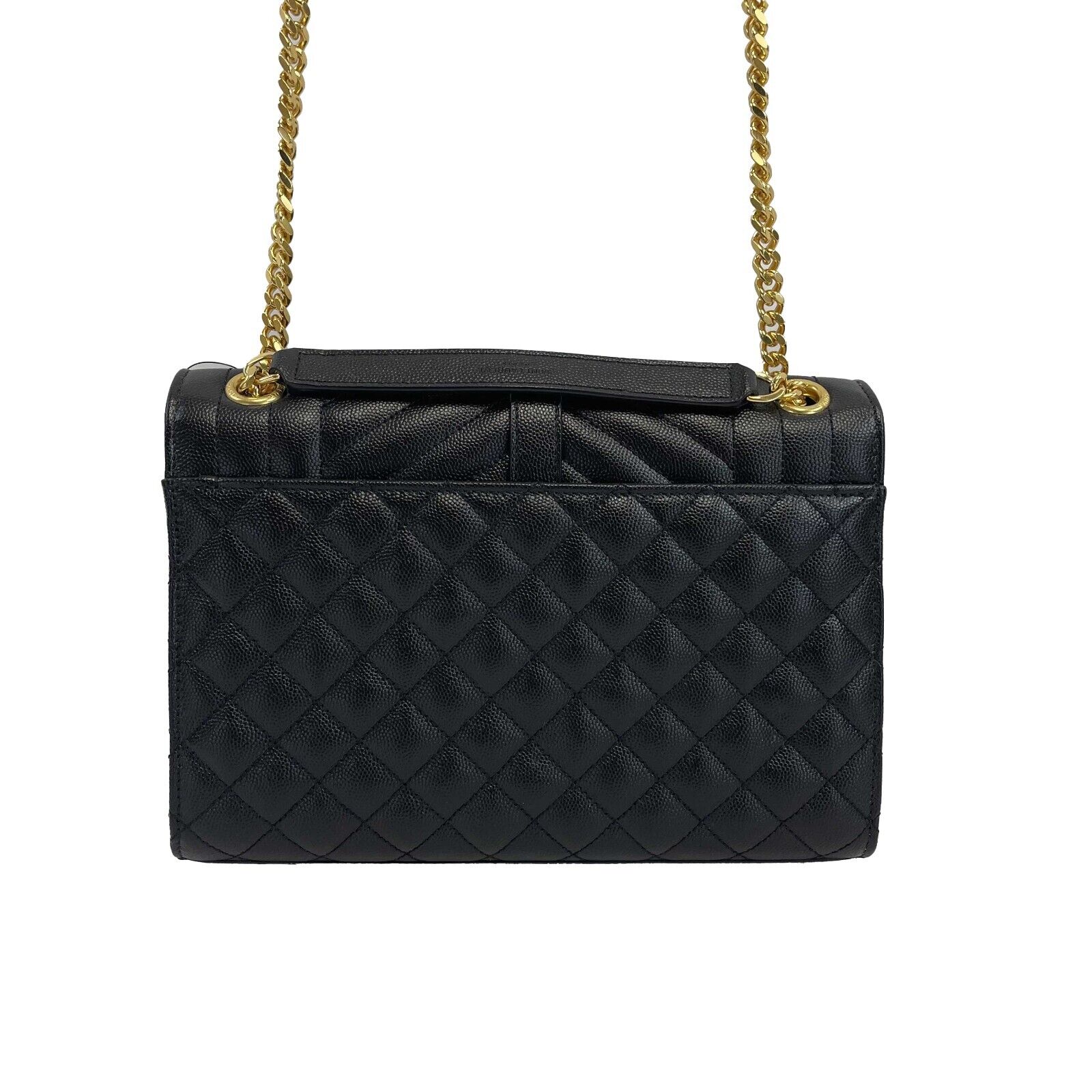 SAINT LAURENT Black Medium Triquilt Envelope Chain Grain de Poudre Shoulder Bag