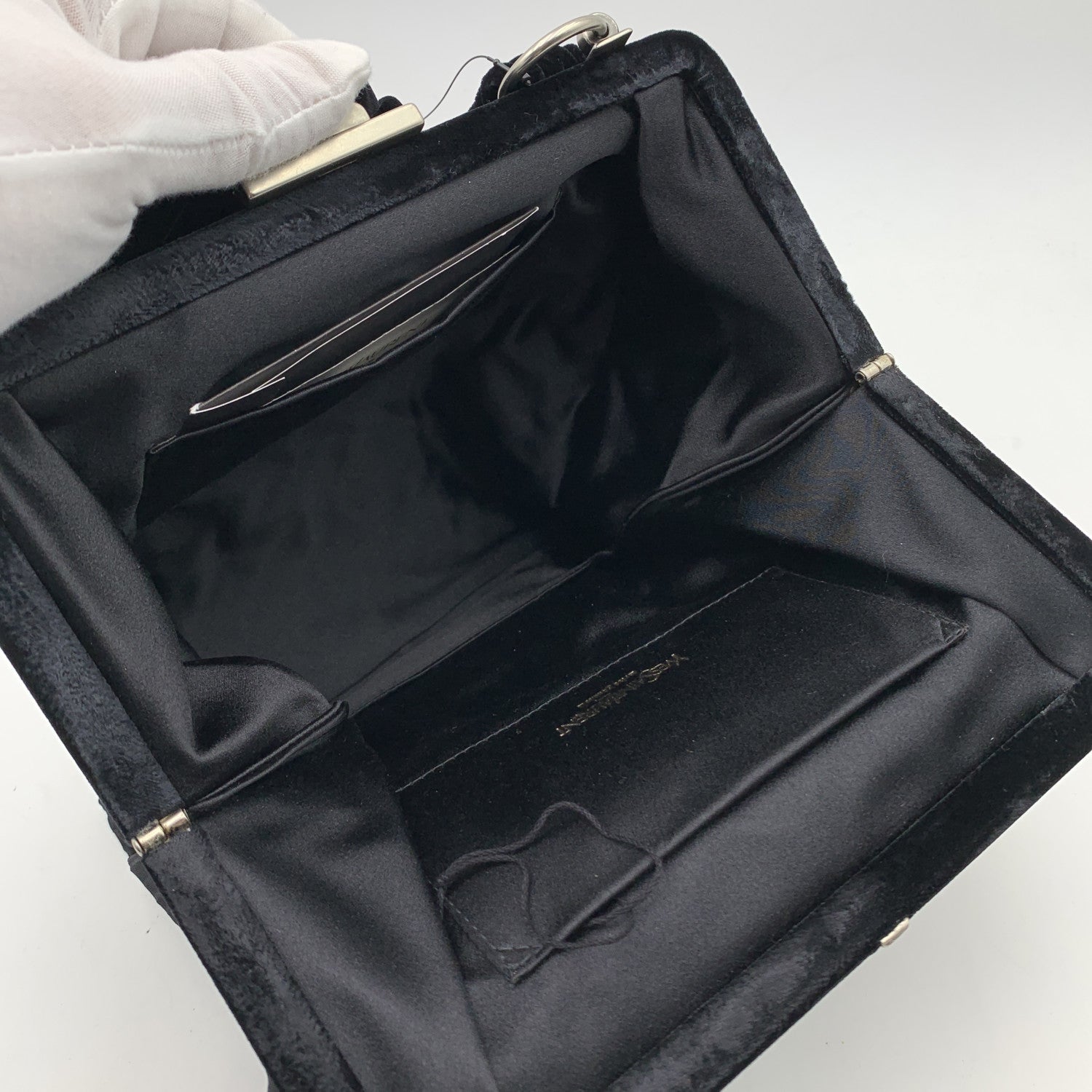 YVES SAINT LAURENT Black Fabric Velvet Evening Bag Handbag