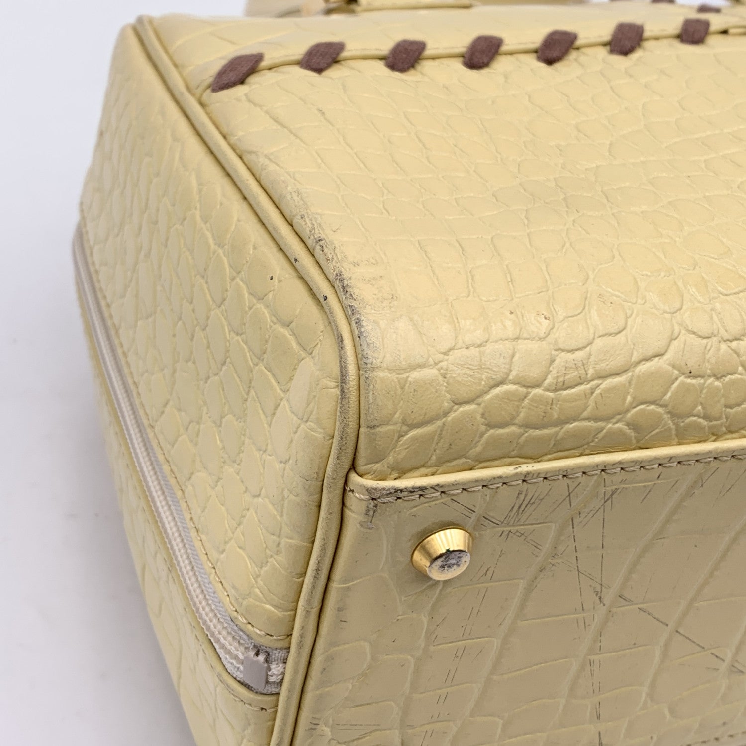 YVES SAINT LAURENT Vintage Beige Embossed Leather Bowling Bag