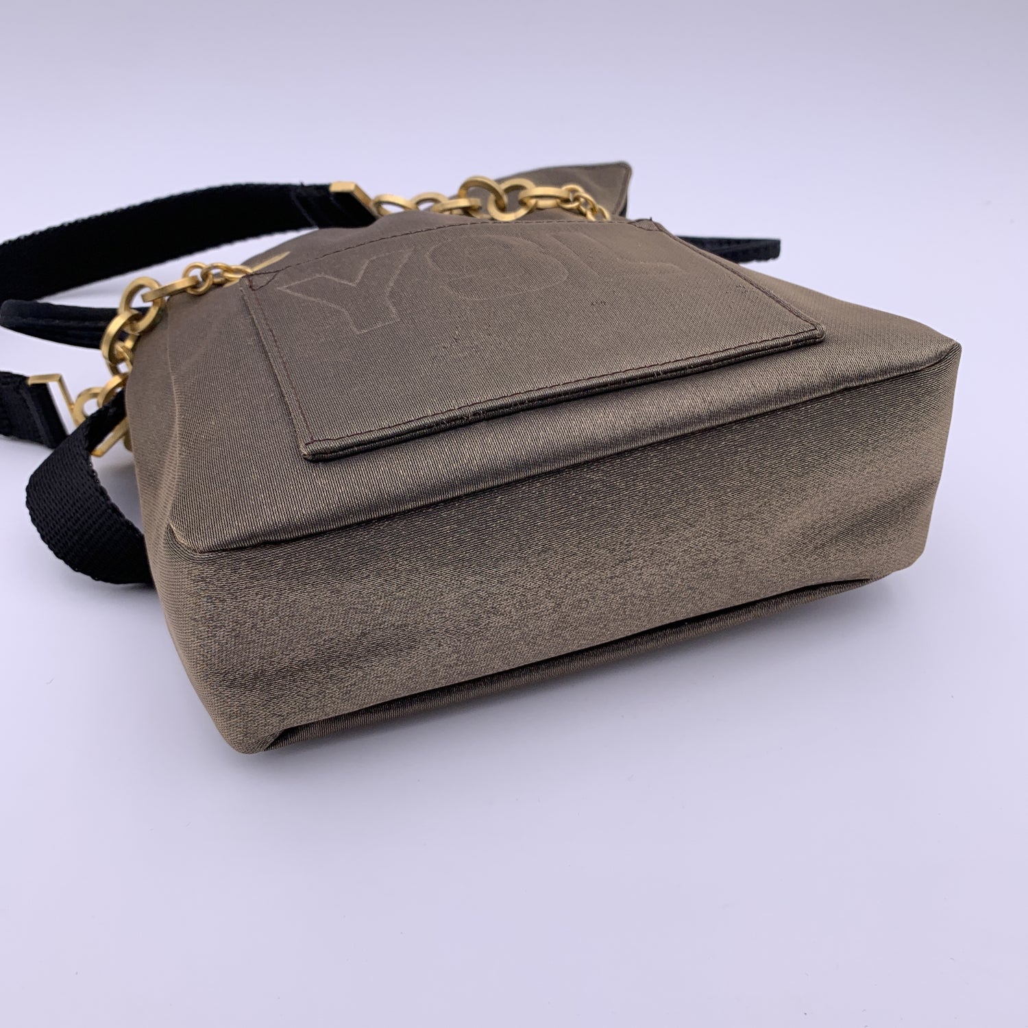 YVES SAINT LAURENT Vintage Metallic Canvas Drawstring Small Handbag