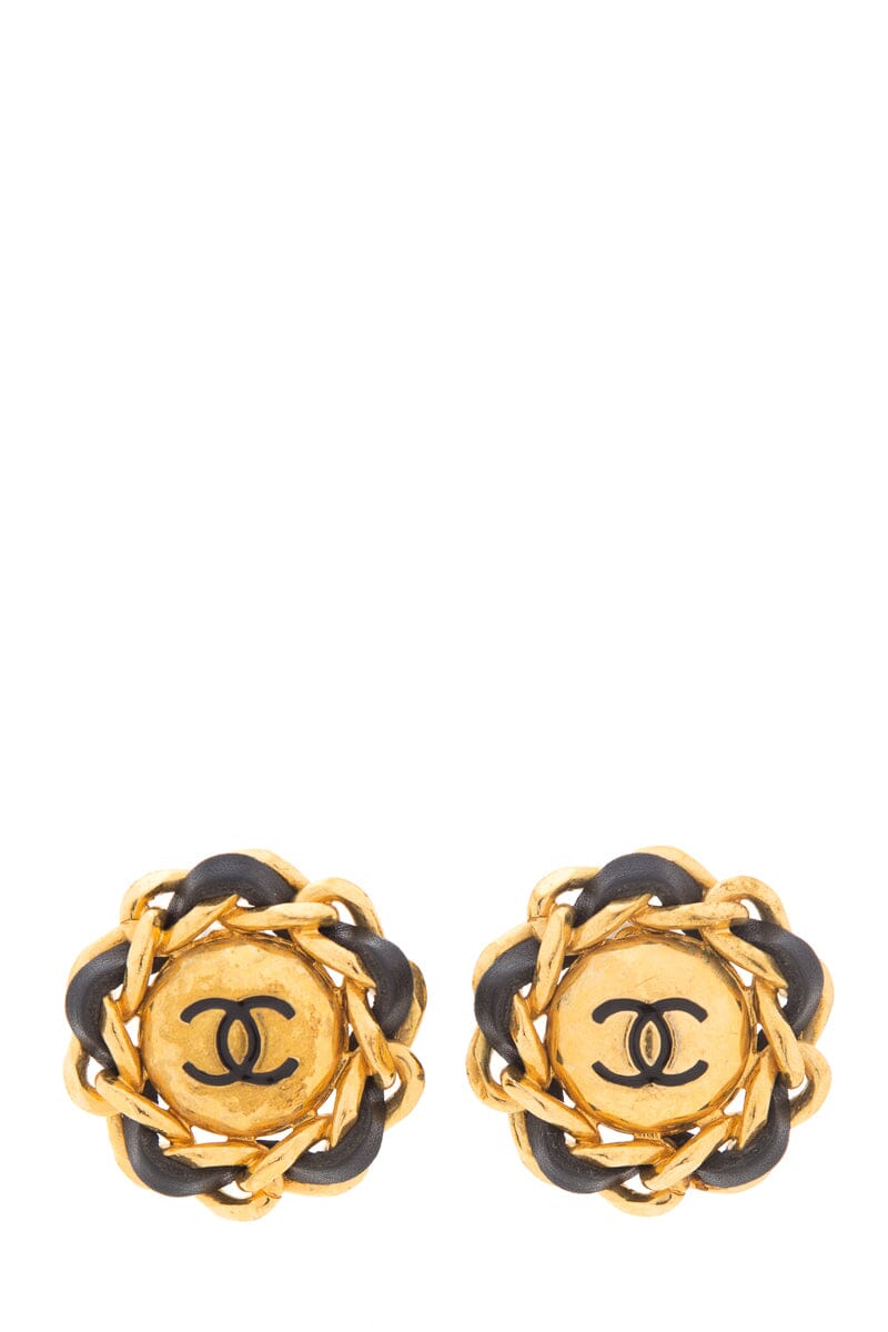 Chanel Gold Clip On Logo Earrings