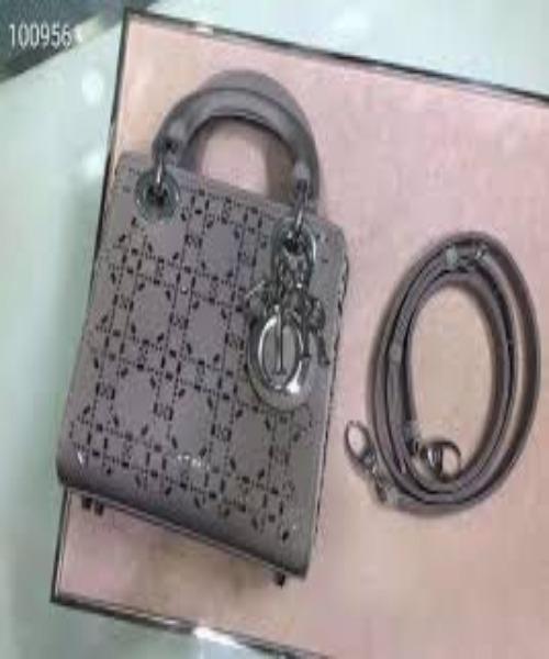 Mini Lady Dior Satin Bag Gray