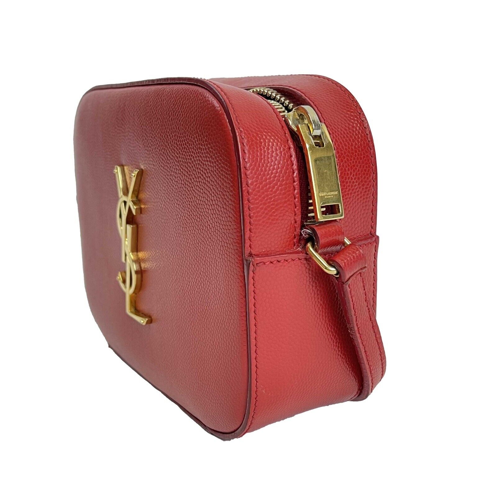 SAINT LAURENT - Grain de Poudre Classic Monogram Small Red Camera Bag Crossbody