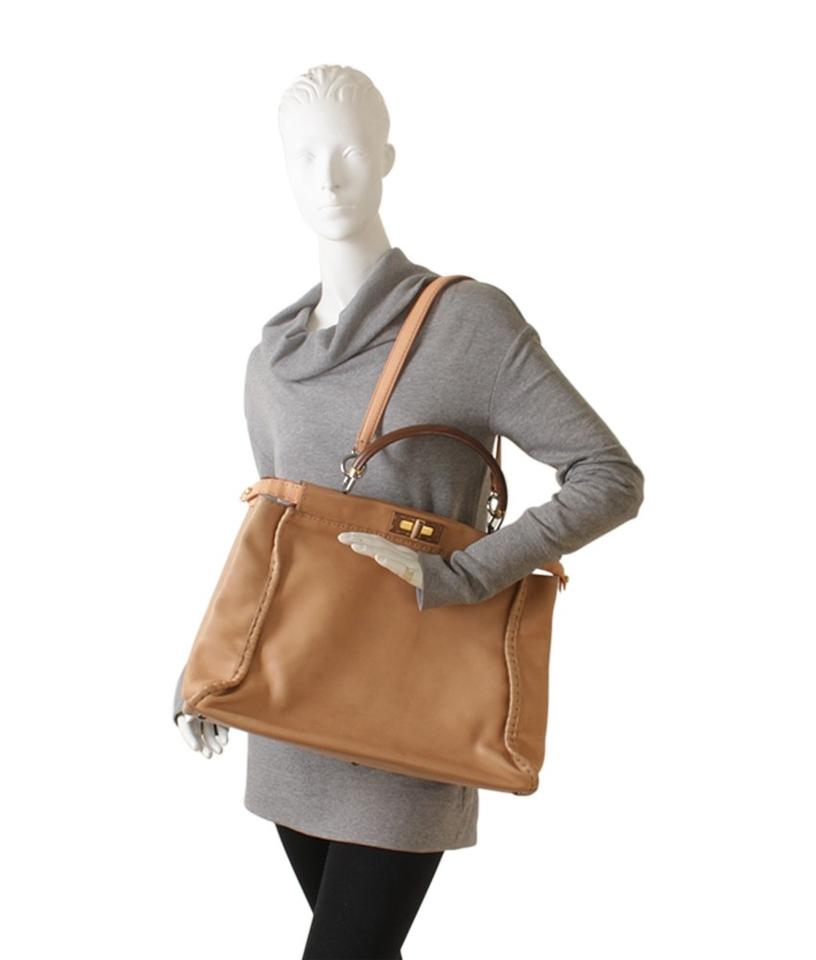 Fendi 8bn210 Large Peekaboo 2-way Tan Leather Tote