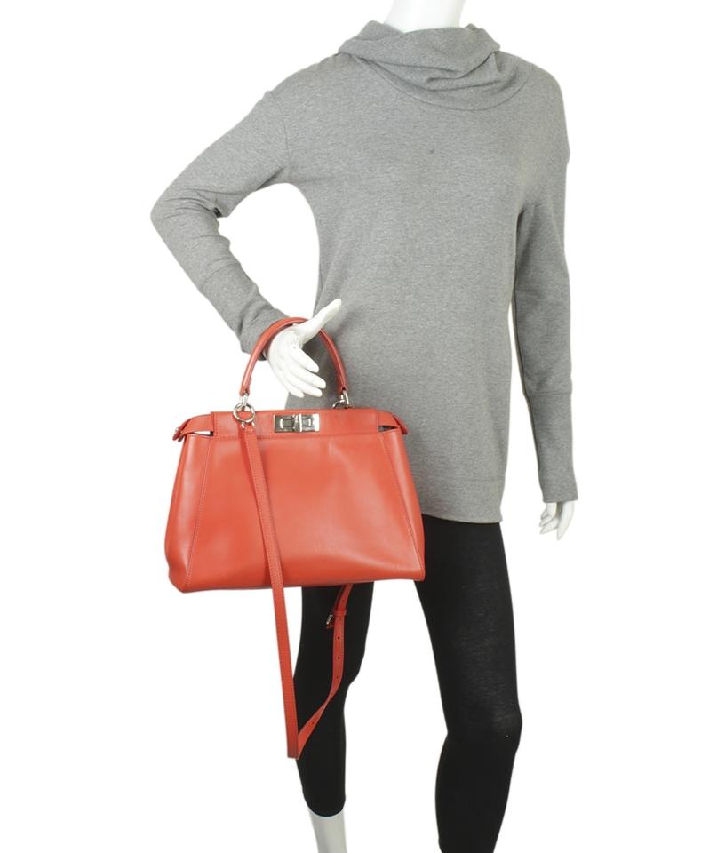 Fendi 8bn226 Monster Peekaboo 2- Orange Leather Tote