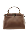 Fendi 8bn244 Mini Peekaboo 2- Way Brown Leather Satchel