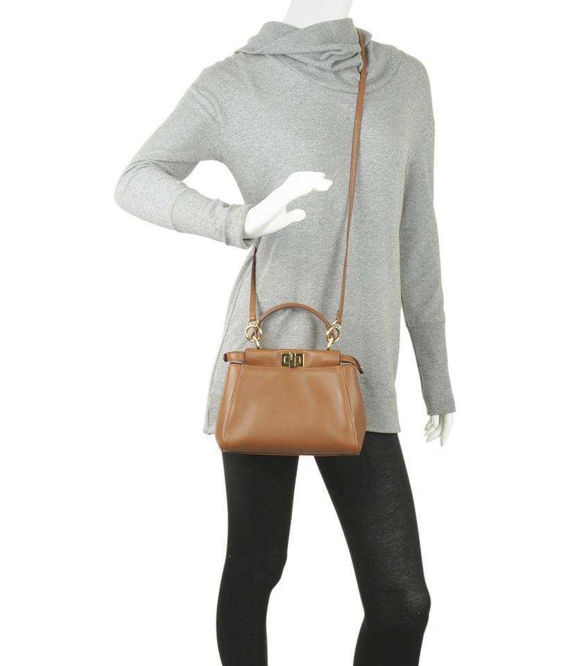 Fendi 8b Mini Peekaboo 2- Way Brown Leather Satchel