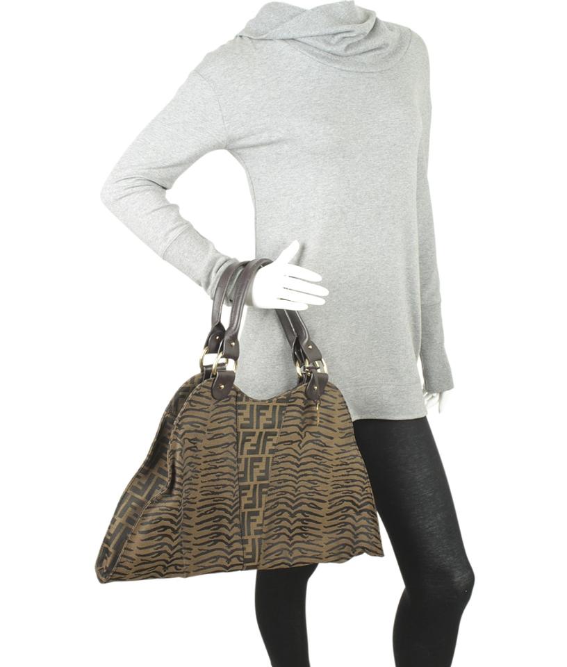 Fendi 8br255 Devil Trapezio Zucca Brown Canvas Shoulder Bag