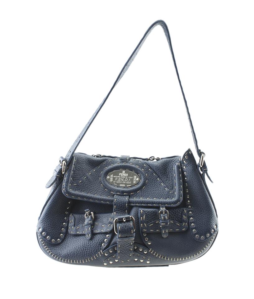 Fendi 8br481 Selleria Blue Leather Shoulder Bag