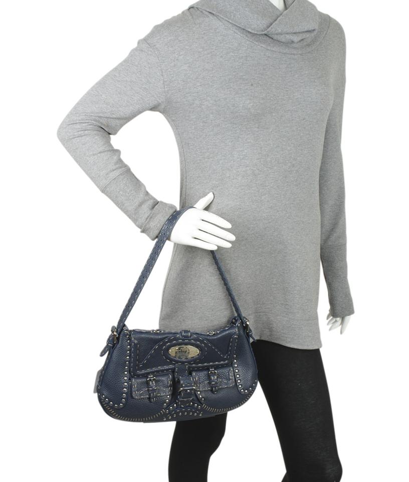 Fendi 8br481 Selleria Blue Leather Shoulder Bag