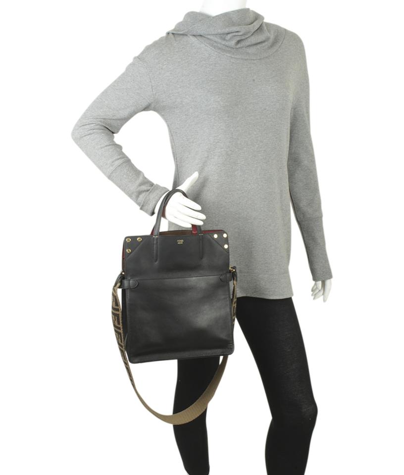 Fendi 8bt302 Flip Medium Black Suede & Leather Brownxblack Leatherxsuede Tote