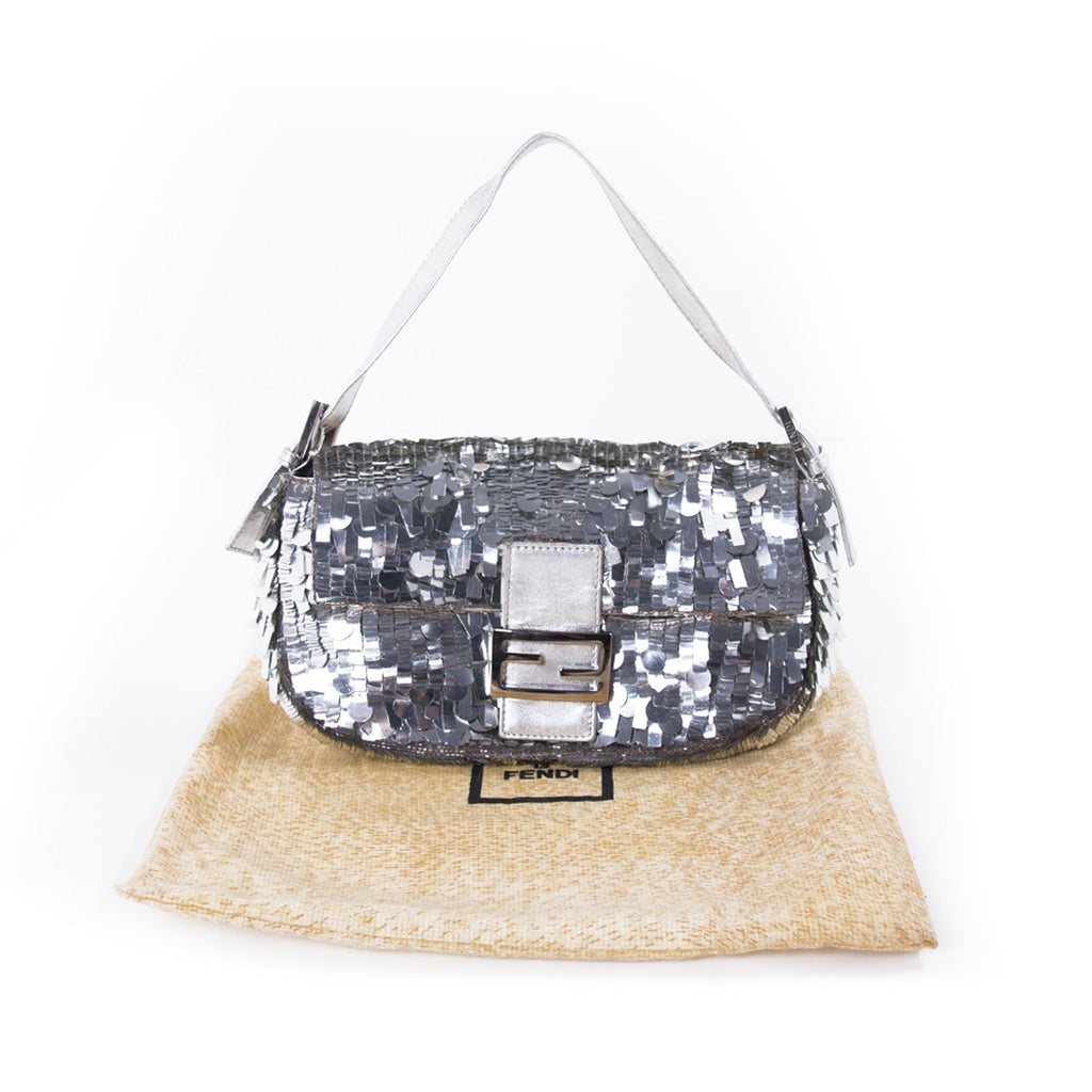 Fendi Silver Sequin Baguette