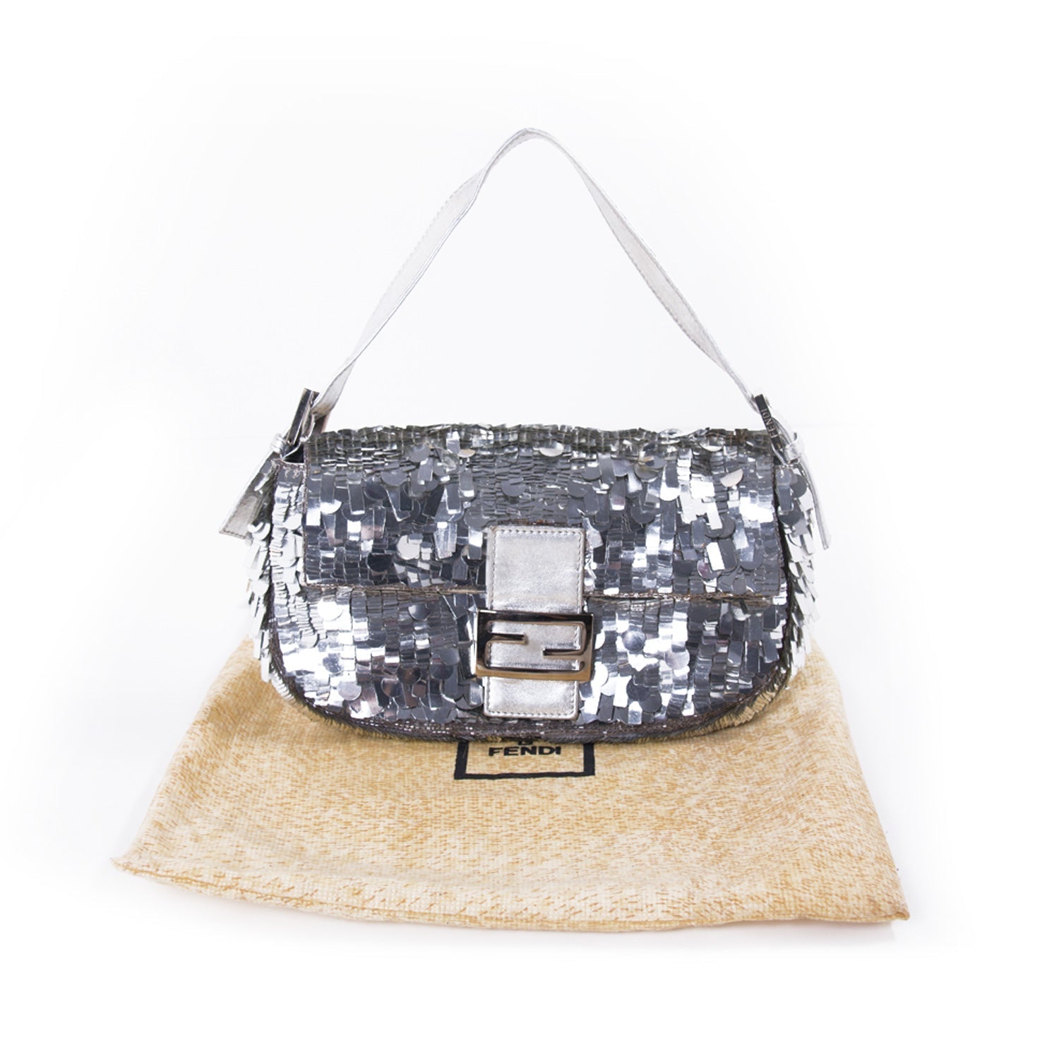 Fendi Silver Sequin Baguette
