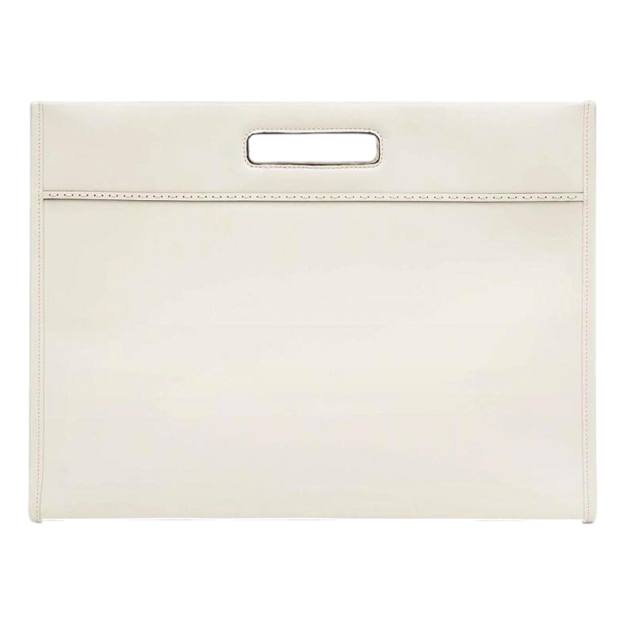 Fendi Logo 2-Way Smooth Ivory Leather Tote Bag 7VA480