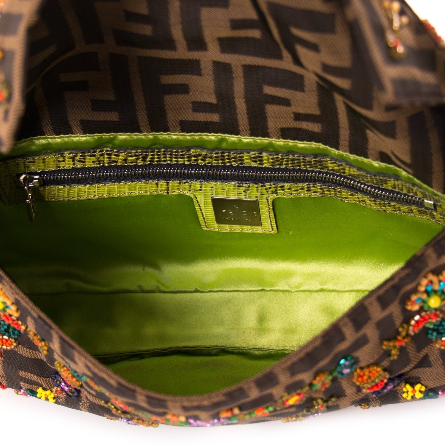 Fendi Floral Beaded Zucca Mini Baguette