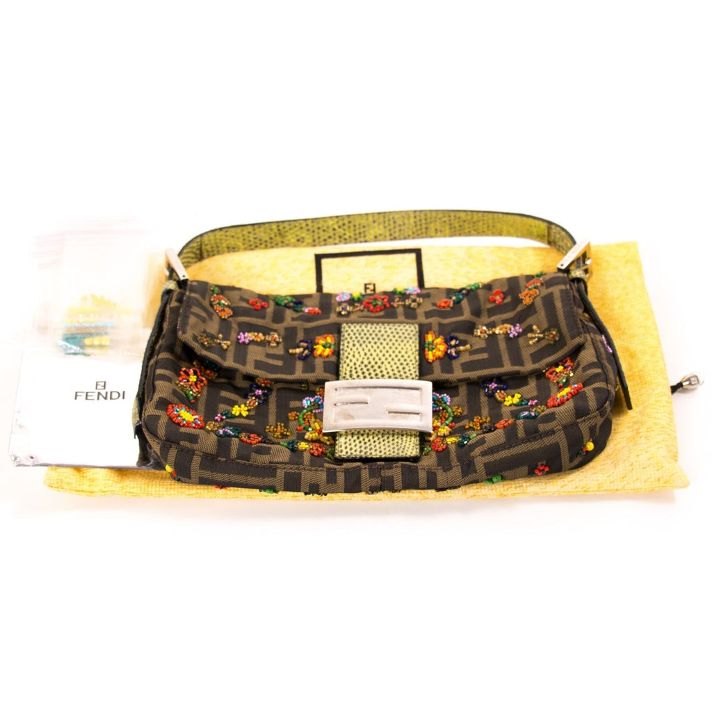 Fendi Floral Beaded Zucca Mini Baguette