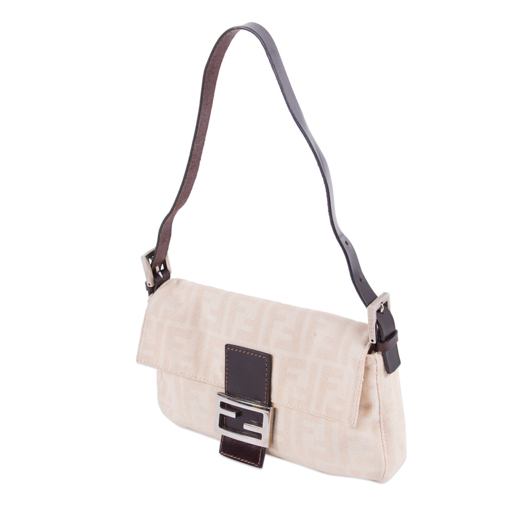 Fendi Natural Canvas Small Baguette
