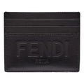 Fendi Roma Black Calfskin Leather Embossed Logo Card Case Wallet 7M0164