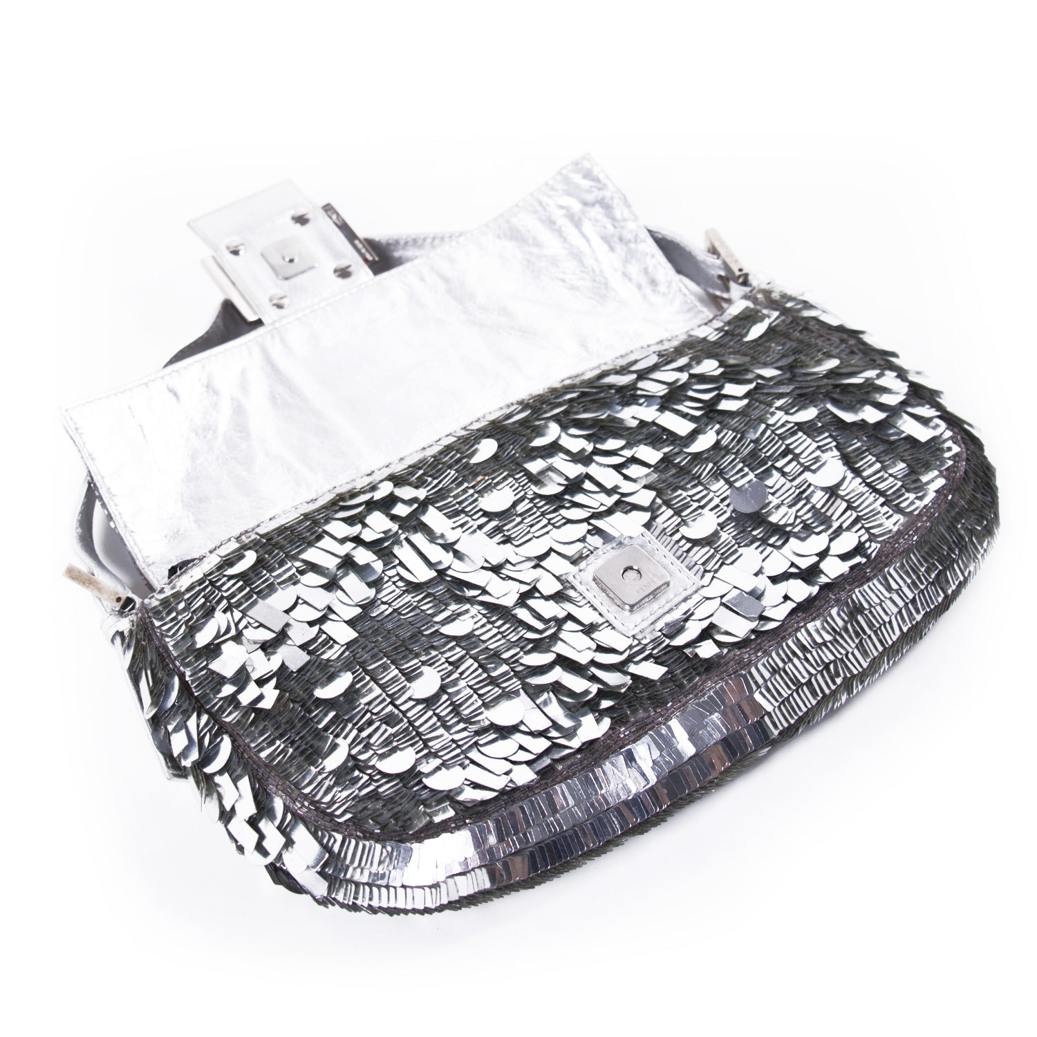Fendi Silver Sequin Baguette