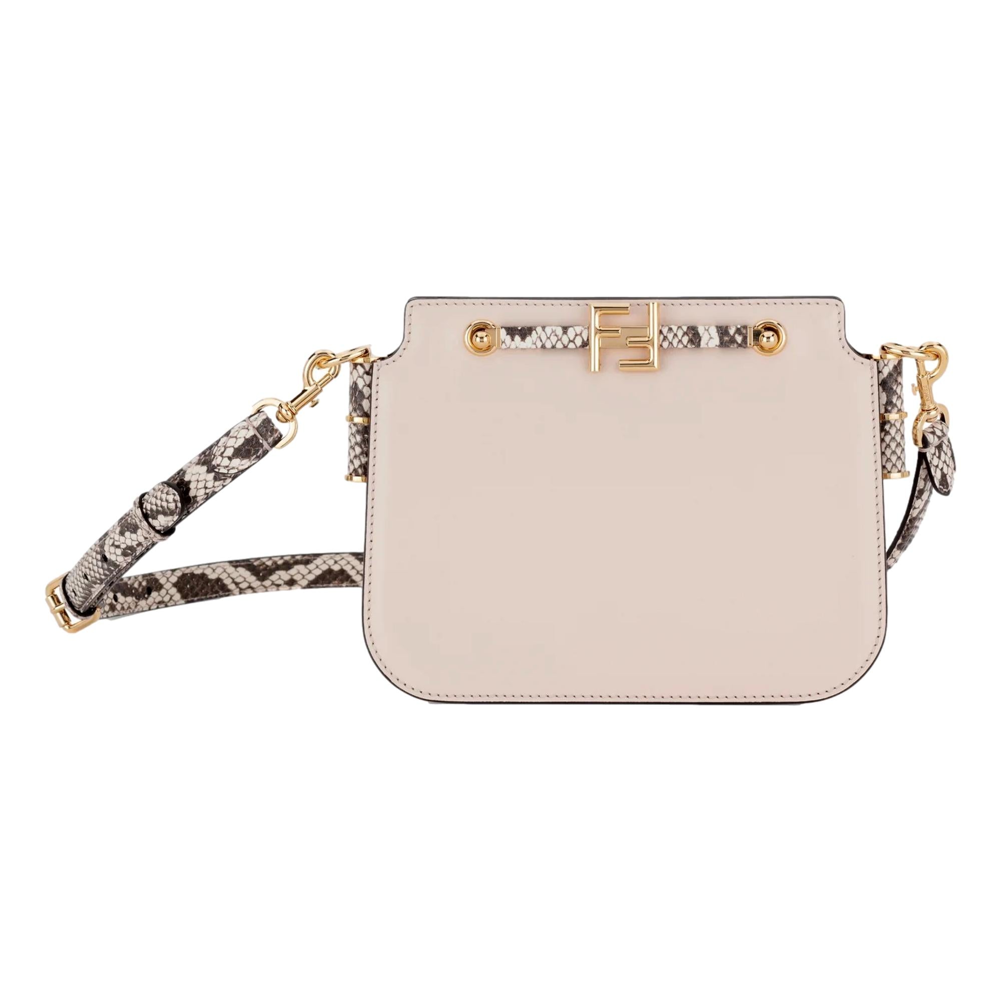 Fendi Touch Ivory and Python Print Leather Shoulder Bag 8BT349