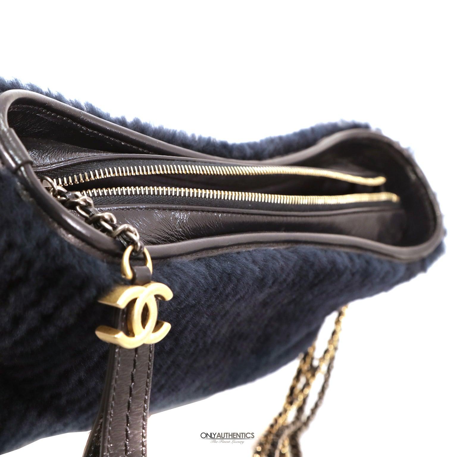 Chanel Navy Shearling Fur and Leather Gabrielle Bag